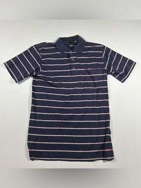 Vintage Mens 80s Abercrombie & Fitch Navy Blue Striped Polo Shirt Small Preppy